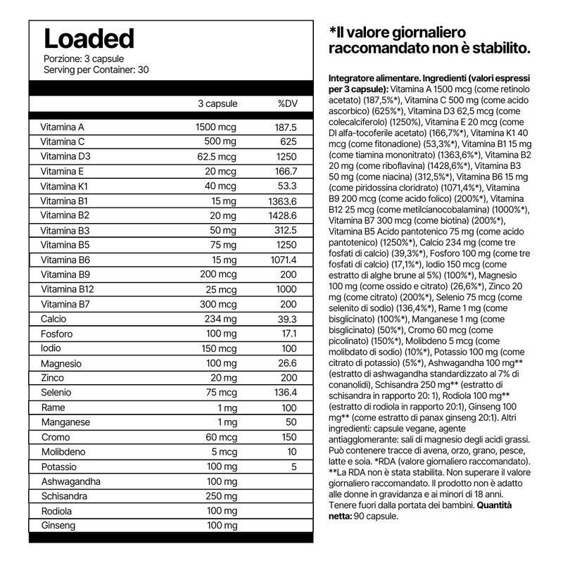 4Endurance Pro Loaded - 90 capsule, 30–90 porzioni, flacone marrone con tappo dorato, etichetta grigia con marchio e dettagli del prodotto.