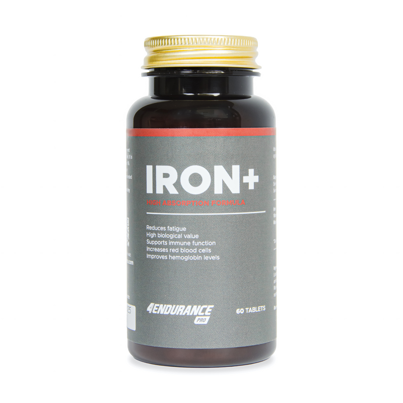 Iron+ 4Endurance Pro previene la stanchezza, aumenta il VO2 max e supporta la normale funzione cerebrale con ferro, vitamina C ed estratto di foglie di lampone.