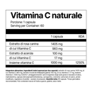4Endurance Pro Natural Vitamin C - 60 capsule, flacone con tappo dorato, etichetta con benefici per la salute, design nero e dorato.