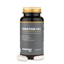 4Endurance Pro Creatine HCL - 60 capsule, flacone marrone scuro con tappo dorato ed etichetta con i vantaggi principali su sfondo bianco.