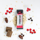 4Energy 4Energy Bar Box - 10 x 45 g mirtillo rosso, confezione rossa e nera con illustrazioni di mirtillo rosso, codice a barre e codice QR.