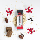 4Energy 4Energy Bar Box - 10 x 45g lampone, confezione rossa e nera con illustrazioni di lampone su sfondo bianco.