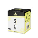 4Energy Jelly Bar Box - 10 x 25 g limone e lime, scatola nera e verde lime con illustrazioni di limoni su sfondo bianco.