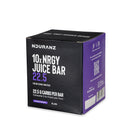 Nduranz Nrgy Juice Bar 22.5 Box - 10 x 28 g ribes nero, scatola e bustina individuale con branding visibile su sfondo bianco.