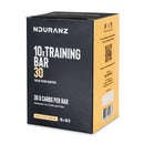 Nduranz Training Bar 30 Box - 10 x 45g vaniglia e nocciola, scatola nera con accenti gialli e dettagli nutrizionali visibili.