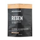 NDURANZ Regen - 920 g gusto caramello salato, confezione nera frontale con fascia superiore beige, dettagli nutrizionali e chiusura richiudibile.