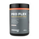 4Endurance Pro Flex - 400 g gusto pesca, contenitore nero con etichetta grigia, striscia arancione, benefici per il supporto articolare elencati.