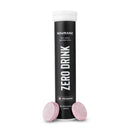 Nduranz Zero Drink - 20 compresse effervescenti gusto pompelmo rosa, tubo cilindrico nero con tappo a vite su sfondo bianco.