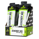 4Energy 4Energy Gel Box - 18 x 66 g mela, confezione verde e bianca con illustrazioni di foglie e testo nutrizionale.