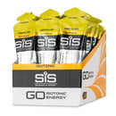 SIS GO Isotonic Energy Gel Box - 30 x 60ml limone e lime, scatola con bustine in posizione verticale in giallo e nero su sfondo bianco.
