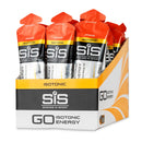 SIS Science in Sport GO Isotonic Energy Gel Box - 30 x 60ml arancia, scatola con più bustine arancioni su sfondo bianco.