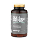 4Endurance Pro Triple Magnesium Complex - 60 capsule, flacone marrone con tappo dorato, etichetta grigia, capsule rosse visibili.