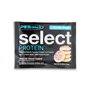 Select monodose - 16 g gusto biscotto zuccherato glassato, bustina nera con immagine del biscotto glassato, grande logo Select Protein e testo dei benefici.