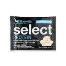 Select monodose - 16 g gusto vaniglia gourmet, bustina nera con immagine della vaniglia, grande logo Select Protein e testo dei benefici.