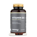 4Endurance Pro Vitamin D3 - 90 capsule, flacone marrone con tappo dorato, etichetta indica 2000 UI, benefici per il supporto immunitario e osseo.